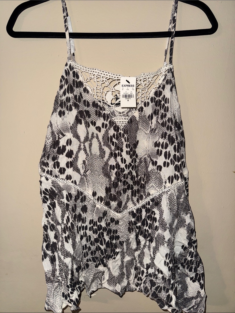 Express Black & White Animal-Print Lace-Trim Cami